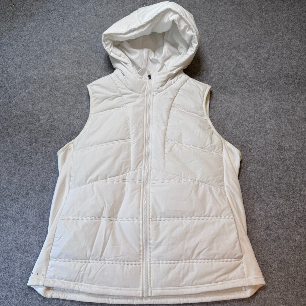 Avia Women’s Hooded Quilted Puffer Vest White Large 12-14 Stretch Panels